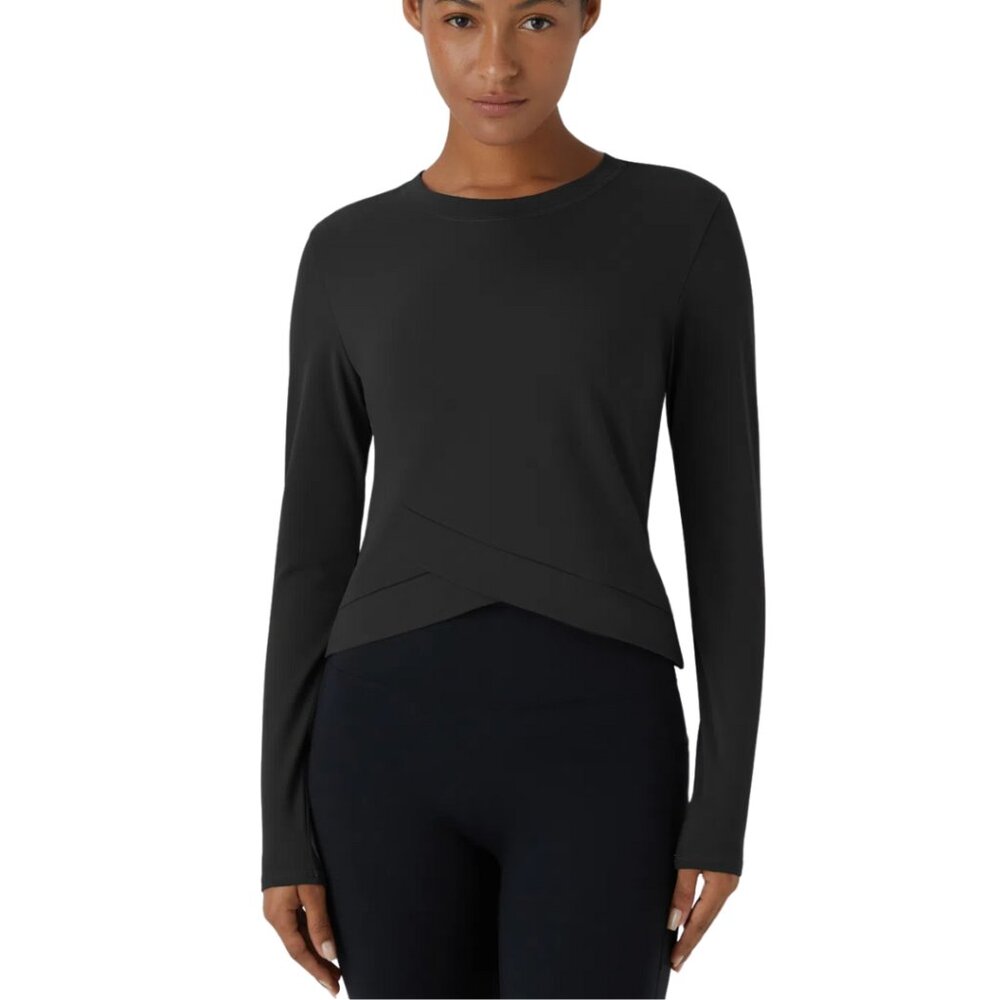 HALARA Crossover Hem Long Sleeve Yoga Top Black Small NWT